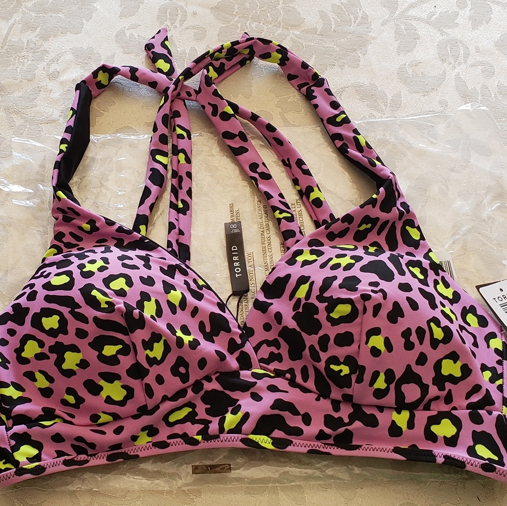 Purple and black leopard print reversible swim top